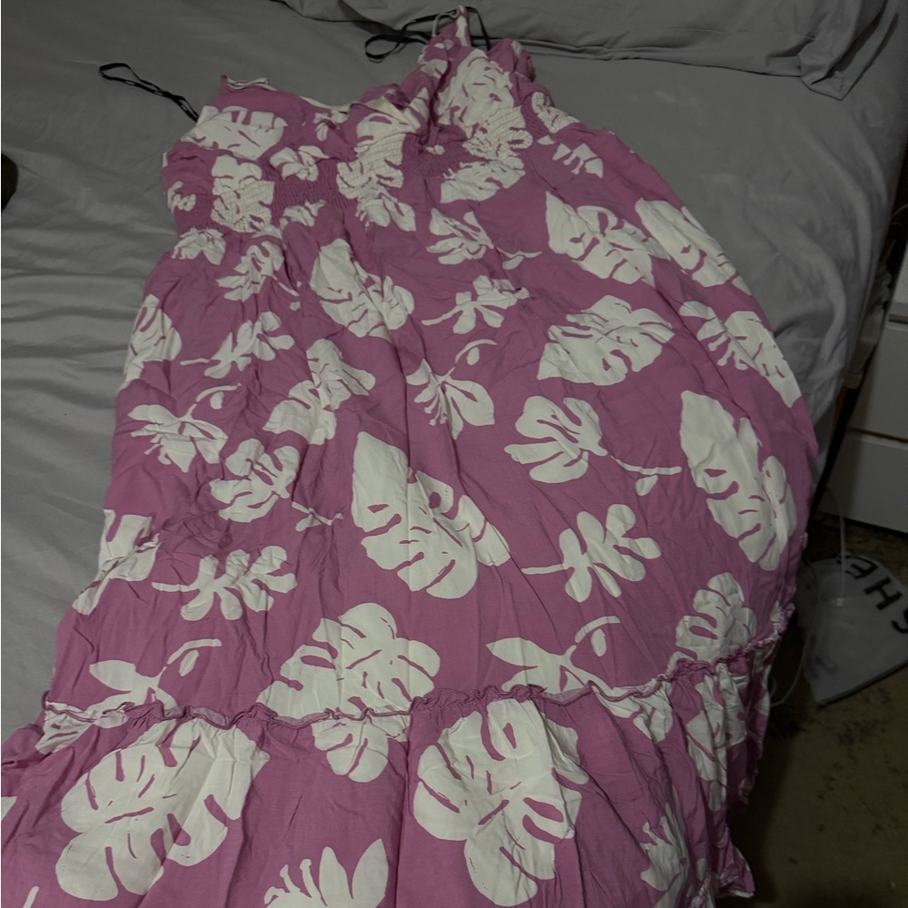 Floral Pink and White tiered maxi dress